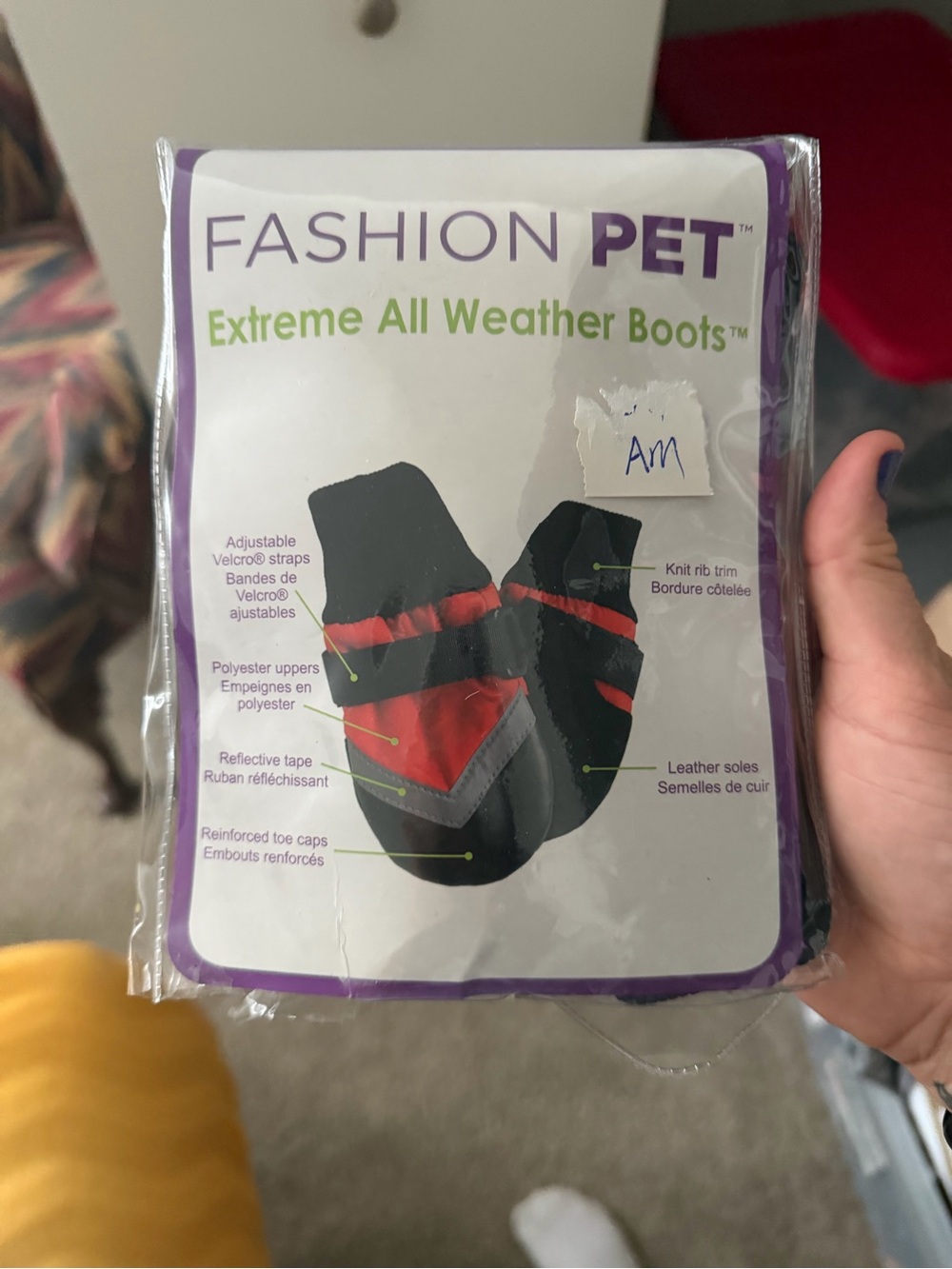 Fashion Pet Extreme All Weather Boots for Dogs size small - Black & Red